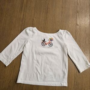 Janie and Jack White Long Sleeve 3/4 Shirt With Bicycle and Dog Girl Size 10